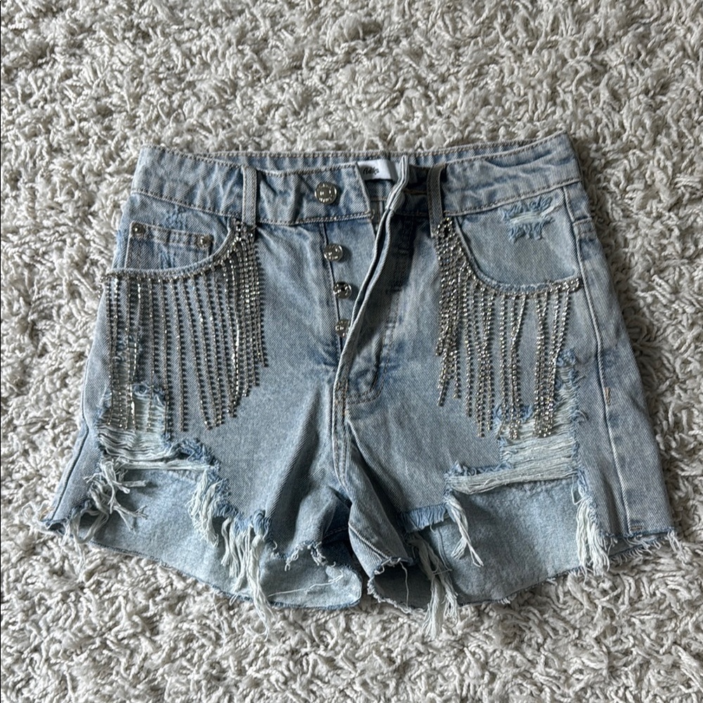 Denim Shorts with Chain Details